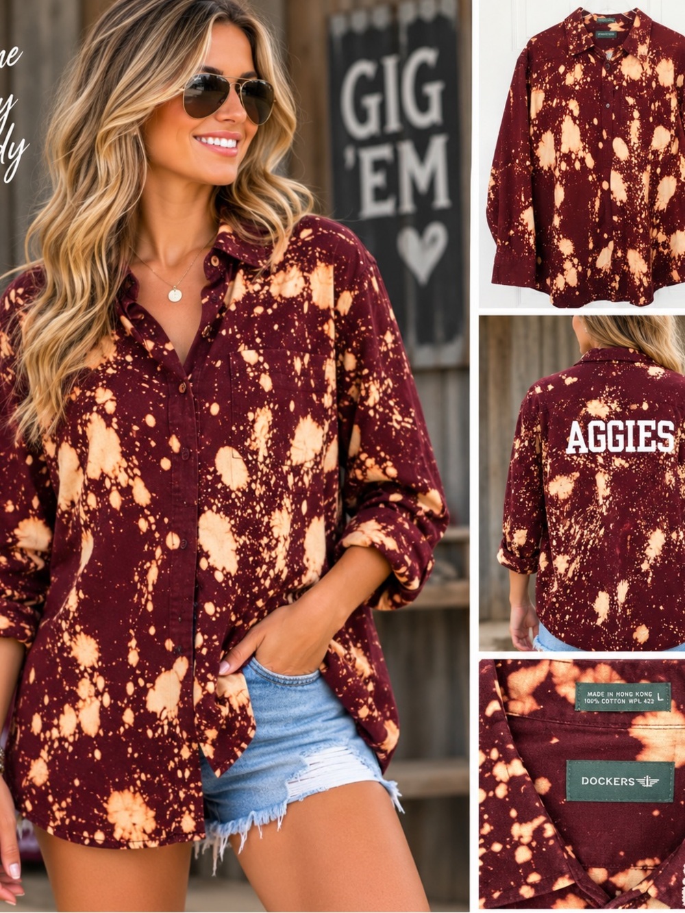 Texas A&M Dockets Maroon and Bleach Tie-Dye Game Day Shirt